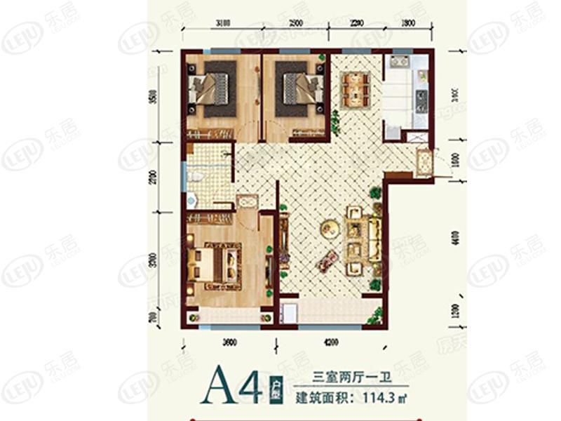 包頭裝修方案住建風景三室兩廳一衛(wèi)114.3平方米